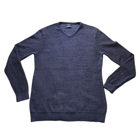 Nordstrom cotton and cashmere blend navy v-neck sweater -L - Picture 1 of 7